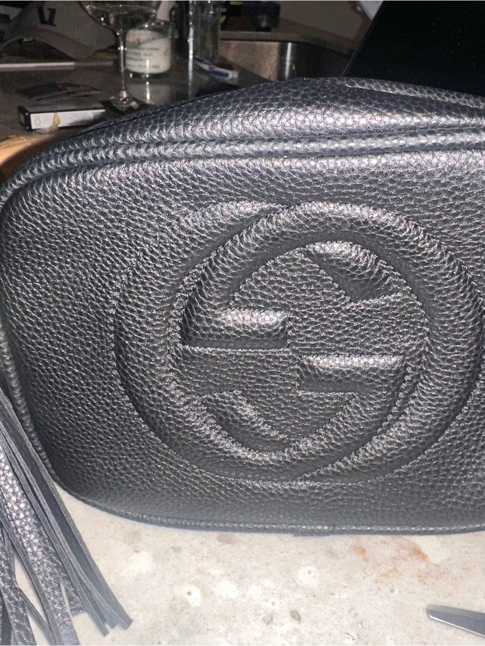 FASHION Black Pebbled Leather Crossbody with Double G Tassel - Picture 2 of 8